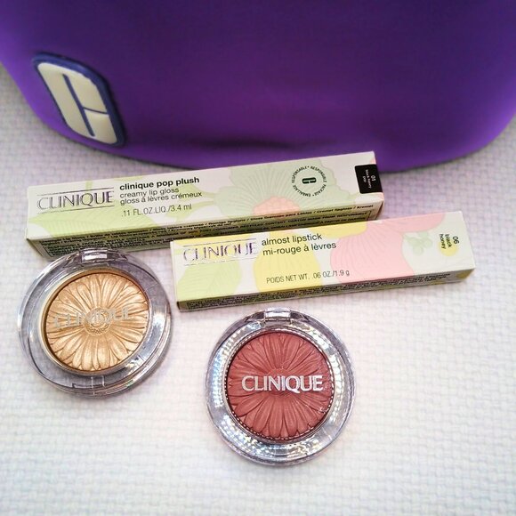 CLINIQUE Black Honey Makeup Bundle with Purple Bag Almost Lipstick Gloss Blush - Picture 2 of 10